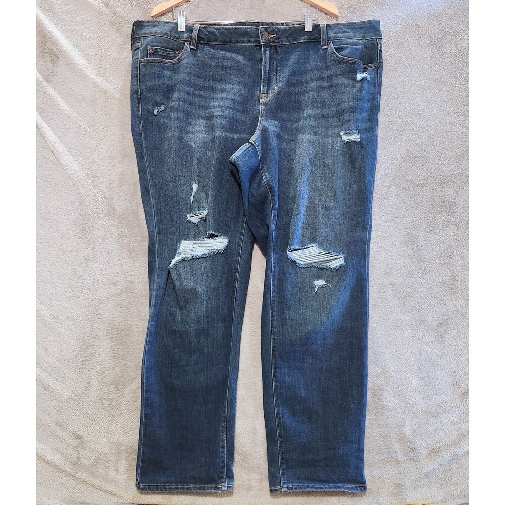 Old Navy Womens Dark Wash Power Slim Straight Leg Distressed Jeans Size 22 Plus